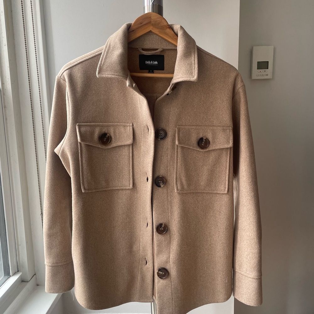 Ookie and lala vegan cashmere beige tan neutral Jacket barn coat Shacket  S